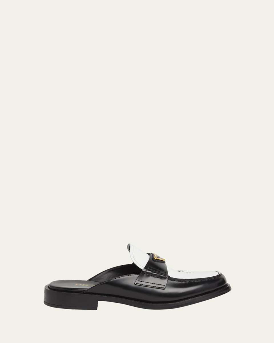 Spazzolato Bicolor Triangle Logo Loafer Mules